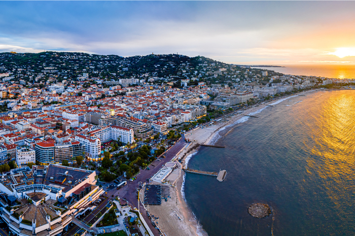 Aerial view of the coast of Cannes, France